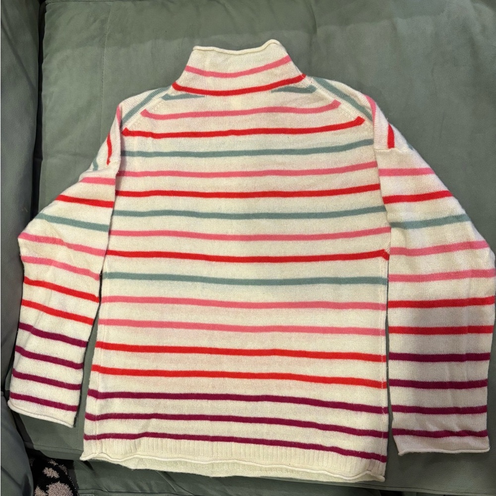 J.Crew Women’s Candy striped cashmere roll collar sweater